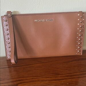 Michael Kors Brown Wristlet with Silver Studs
